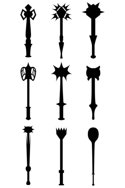 Набор Девяти Различных Типов Средневековых Булав Иллюстрация Различных Целей Икон — стоковый вектор