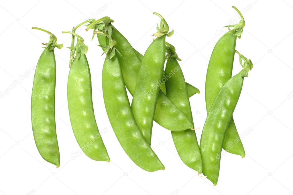 Snow Peas or Mange-Tout Isolated on White Background 