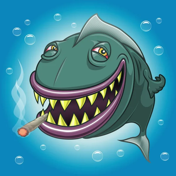 S úsměvem kreslená ryba kouření marihuany — Stockový vektor