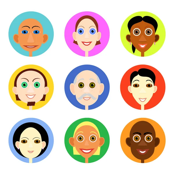 Multiethnic avatars set in flat vector style — Stock Vector