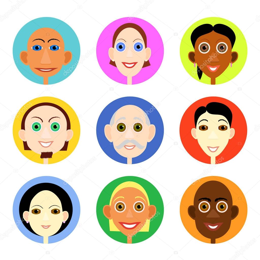 Multiethnic avatars set in flat vector style