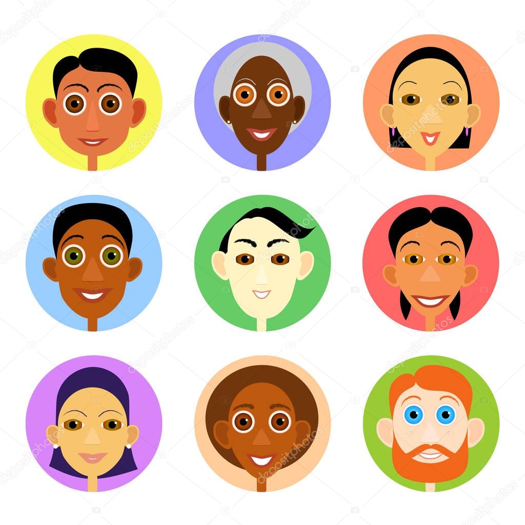 Multiethnic avatars set in flat vector style