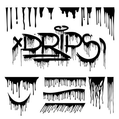 Drips vector design pack. Dripping lettering set clipart