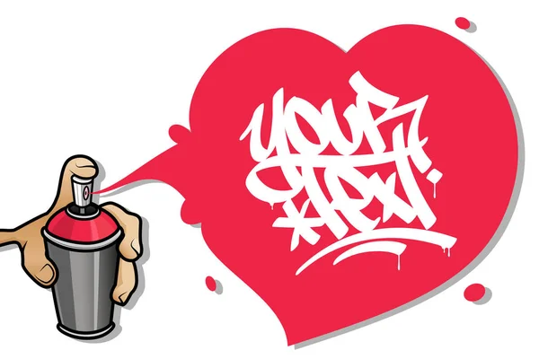 Hand holding an aerosol spraying a Valentines Day heart text ban — ストックベクタ