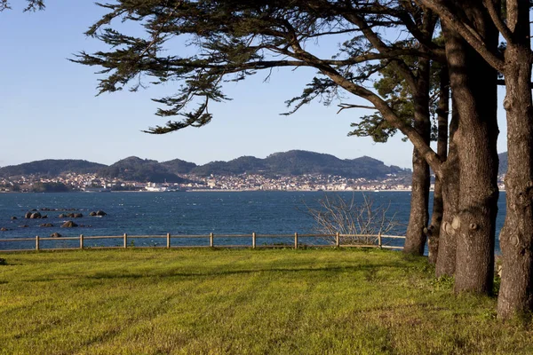 Pohled na ústí Vigo a Cangas do Morrazo vesnice z parku — Stock fotografie
