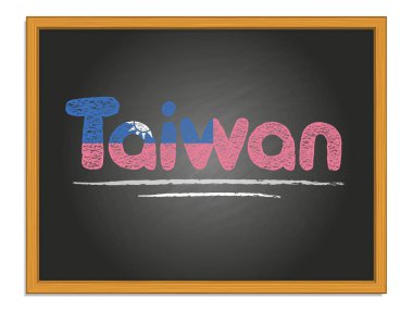 Tayvan ülke adı ve bayrak rengi tebeşir harfleri tahtada