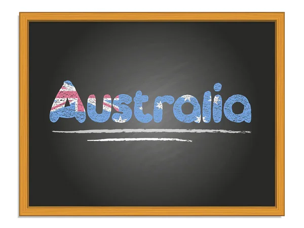 Australia nome del paese e bandiera colore gesso lettering su chalkbo — Vettoriale Stock