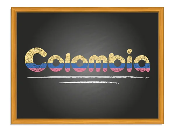 Colombia nombre del país y color de la bandera tiza en tiza — Vector de stock