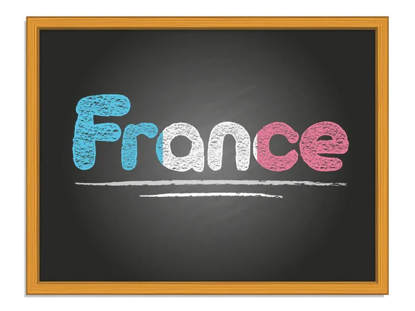 Frankreich Landesname und Flaggenfarbe Kreideschrift auf Kreidetafel — Stockvektor