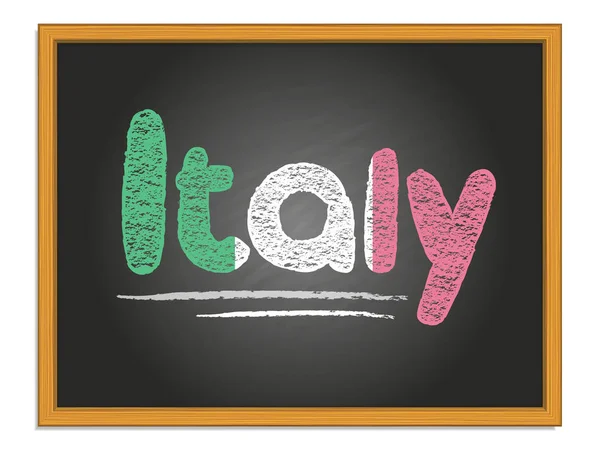 Italy country name and flag color chalk lettering on chalkboard — 스톡 벡터