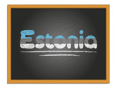 Estonya ülke adı ve bayrak rengi tebeşir harfleri