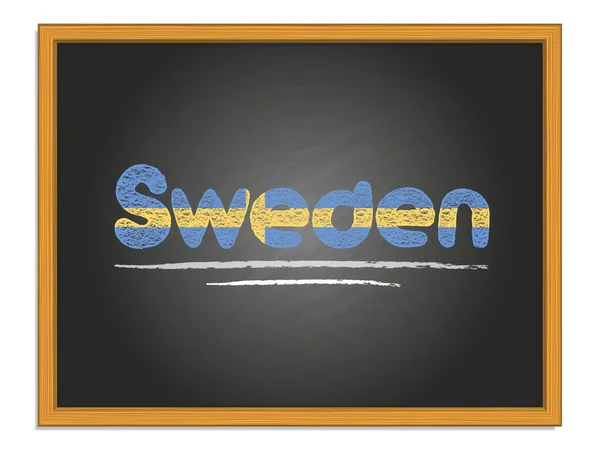 Σουηδία όνομα χώρας και σημαία χρώμα κιμωλία γράμματα σε μαυροπίνακα — Διανυσματικό Αρχείο