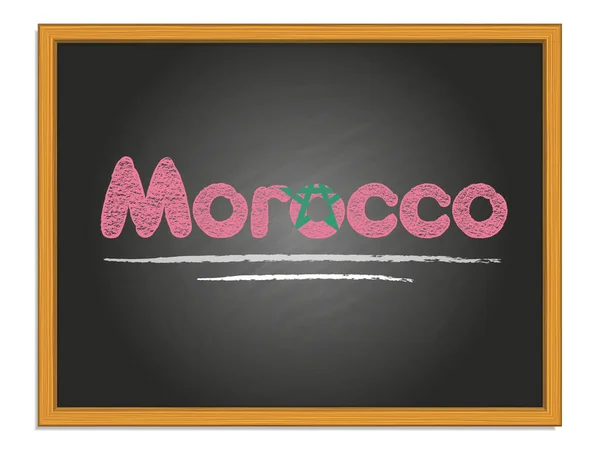 Morocco country name and flag color chalk lettering on chalkboar — Stock Vector