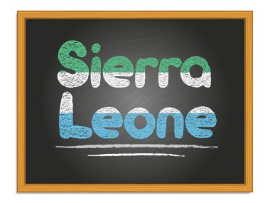 Sierra Leone country name and flag color chalk lettering on chal
