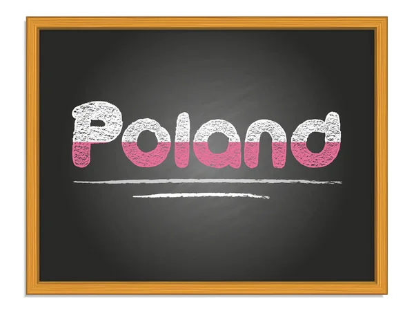 Polonia nombre del país y color de la bandera tiza letras en pizarra — Archivo Imágenes Vectoriales