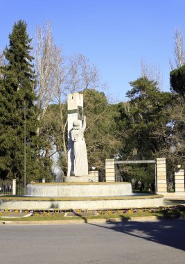 Ponferrada, Spain - Feb 23, 2020: La Carrasca monument, tribute to the 19th century poet and writer Enrique Gil y Carrasco on February 23, 2020 in Ponferrada, Leon, Spain.