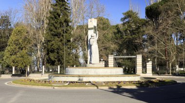 Ponferrada, Spain - Feb 23, 2020: La Carrasca monument, tribute to the 19th century poet and writer Enrique Gil y Carrasco on February 23, 2020 in Ponferrada, Leon, Spain.