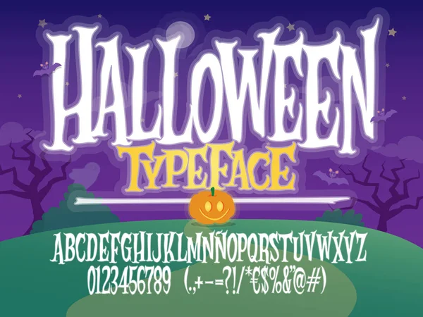 Halloween Font Strašidelné Písmena Ilustrace Vektorová Abeceda Čísly Glyfy — Stockový vektor