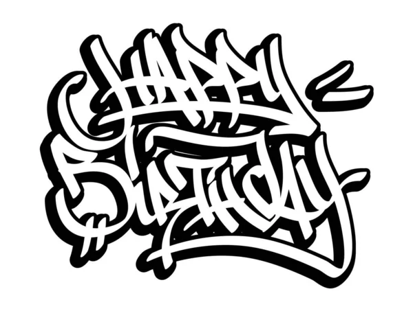 Bonne Carte Anniversaire Dans Style Graffiti Ligne Noire Isolée Sur — Image vectorielle