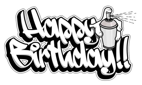 Happy Birthday Congratulation Card Readable Graffiti Style Text Hand Holding — Stock Vector