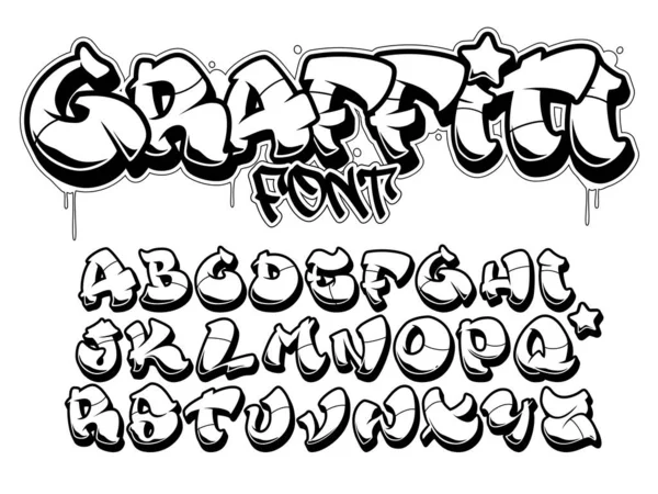 Vector fontu eski moda grafiti tarzında. Büyük harfli alfabe. İzole edilmiş siyah çizgiler