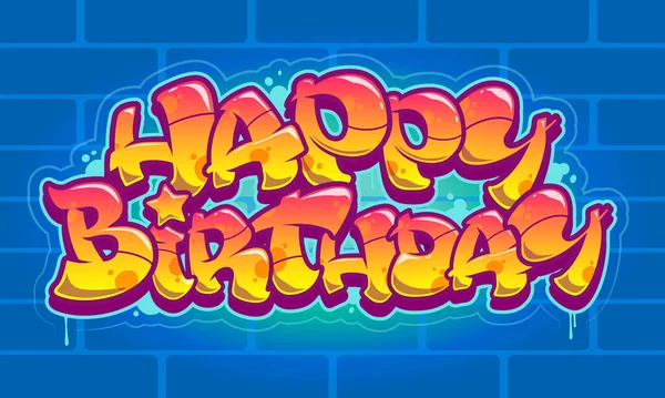 Happy Birthday Congratulation Card Readable Graffiti Style Text — Stock Vector