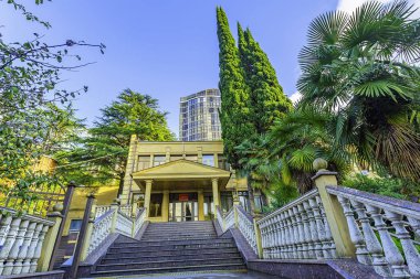 Soçi şehir sokakları yeşil alanlarla çevrili ve şehrin sakinleri ve misafirlerine serin ve temiz hava veriyor. Modern binalar şehrin dış yüzeyine sorunsuz uyum sağlıyor..