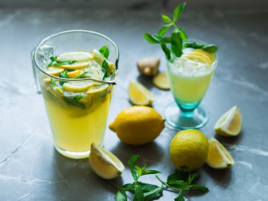 Limonata içmek nane cam ile