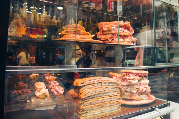 Take away street food display with sandwiches