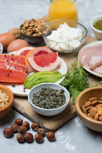 Conjunto de alimentos saudáveis de origem proteica — Fotografia de Stock