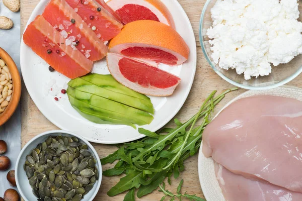 Conjunto de alimentos saudáveis de origem proteica — Fotografia de Stock