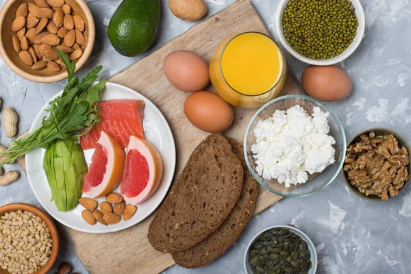 Conjunto de alimentos saudáveis de origem proteica — Fotografia de Stock