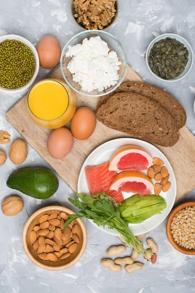 Conjunto de alimentos saudáveis de origem proteica — Fotografia de Stock