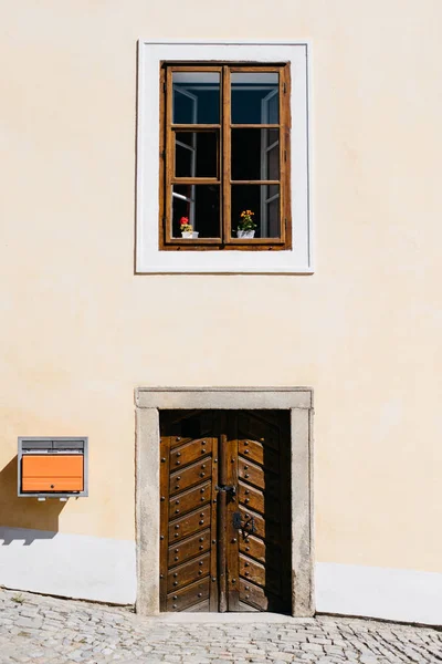 Vintage door, mail box and wooden window — Stock Photo, Image