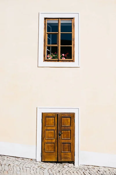 Wooden door and wooden window — Stock Photo, Image