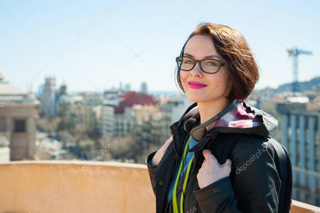 Young female tourist travelling Barcelona