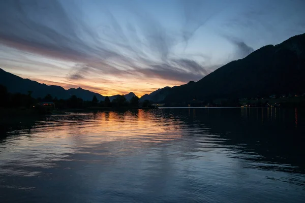 Scenic View Lake Mountains Sunset Salzkammergut Austria — Stock Photo, Image