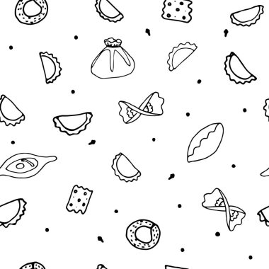 Vektör el çizildi. Pişirme elementleriyle siyah beyaz desen