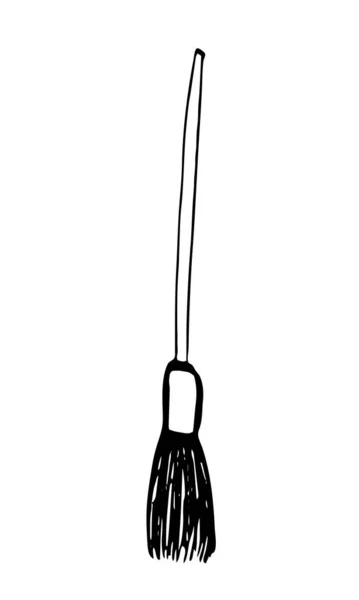 Drawn broom. Broom for cleaning on the street. Minimalism. Black and white graphics — Stock Vector
