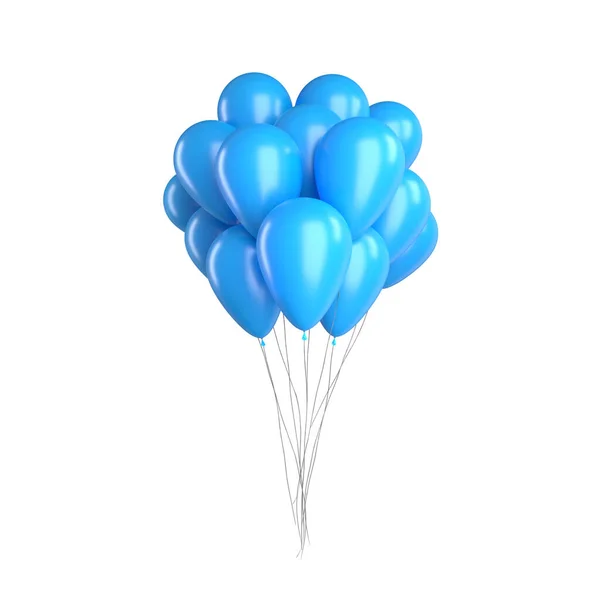 Groupe Fête Anniversaire Ballons Bleus Isolé Sur Fond Blanc — Photo