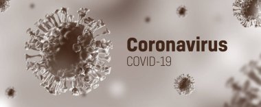 Koronavirüs salgını. Virüs Covid 19-NCP. Panoramik görüntü. Mikrobiyoloji ve Viroloji. Kavram.