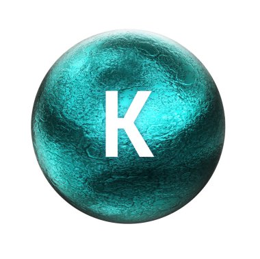Potasyum sembolü. İnsan sağlığı için mineral şart. 3 boyutlu görüntüleme. Mineral simgesi.