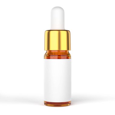 C vitamini serumu kozmetik ürünler için cam şişe temizleme modeli. Güzellik bakım yağı serumu. Beyaz arkaplanda izole.