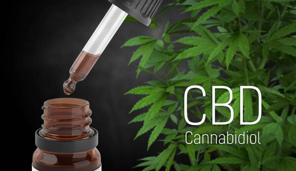 Капельница для масла с марихуаной на черном фоне. Каннабиодиол
.