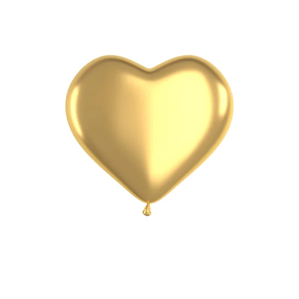 Hartvormige Gouden Ballon Geïsoleerd Witte Achtergrond Valentijnsdag Liefdessymbool — Stockfoto