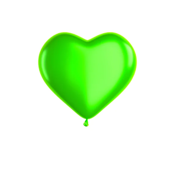 Hartvormige Groene Ballon Geïsoleerd Witte Achtergrond Valentijnsdag Liefdessymbool — Stockfoto