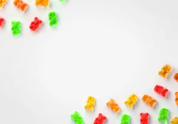 Jelly Gummy Beren Snoep Achtergrond Fruit Snoepjes Frame Thema Rood — Stockfoto