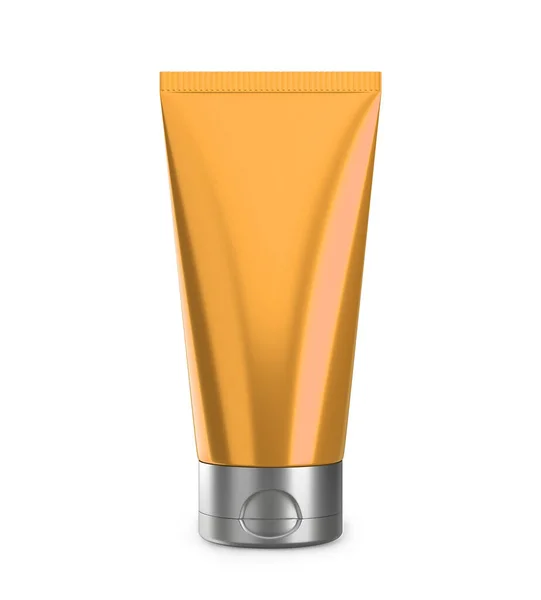 Oranje Crème Lotion Buis Geïsoleerd Wit Plastic Blanco Mockup Container — Stockfoto