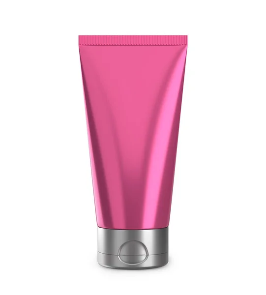 Roze Crème Lotion Buis Geïsoleerd Wit Plastic Blanco Mockup Container — Stockfoto