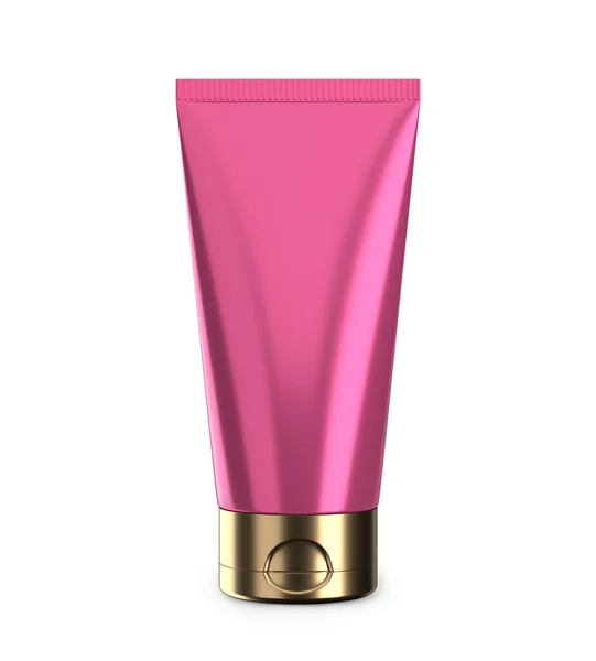 Roze Crème Lotion Buis Geïsoleerd Wit Plastic Blanco Mockup Container — Stockfoto